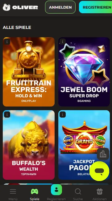 Oliver Casino App Vorschau